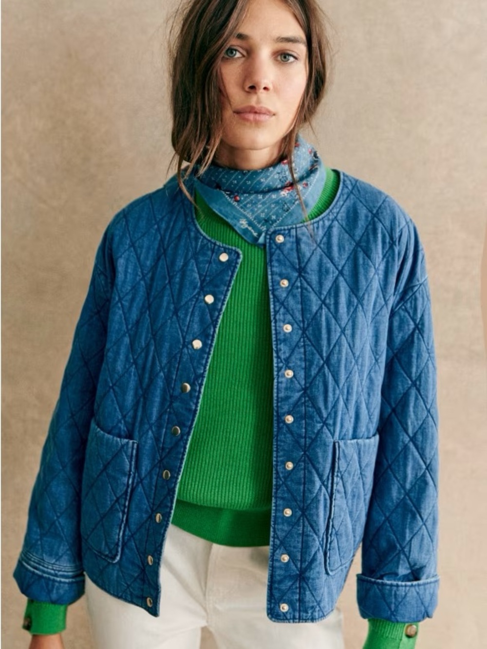 Sezane Quilted Denim Dakota Jacket